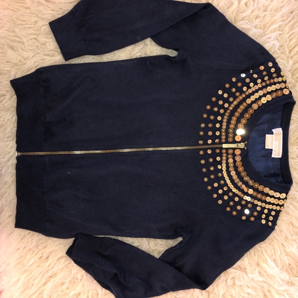 MICHAEL KORS navy sequin zip sweater - Picture 4 of 8